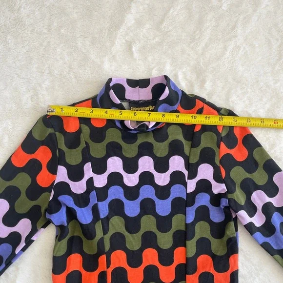 Nooworks Tonya Mock Neck Long Sleeve Mini Dress Multicolor Wavy Stripe Size XS - Picture 8 of 9